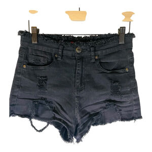 HH Jeans Los Angeles‎ Womens Jean Shorts S Small Black Ripped Cut Off Denim Hot